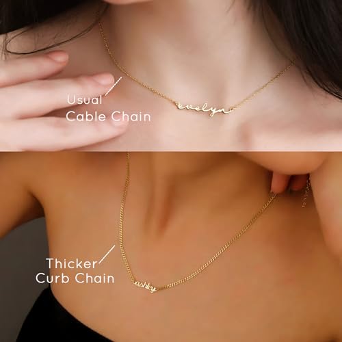 DayOfShe Custom Tiny Name Necklaces for Wedding Bridesmaid Gifts Best Friend Birthday Gifts, 18K Gold Plated Dainty Name Necklace Personalized Christmas Jewelry Gifts - color: Thick Curb Chain