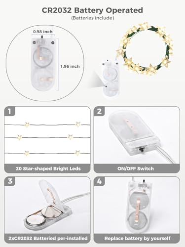 6 Packs 6.6ft 20LEDs Star Fairy Lights Battery Operated,Mini Star String Lights,Waterproof Twinkle Starry Light for DIY Gift Bottle Table Christmas Ramadan Wedding,Green Wire,Warm White - color: Green Wire, size: 120 Leds