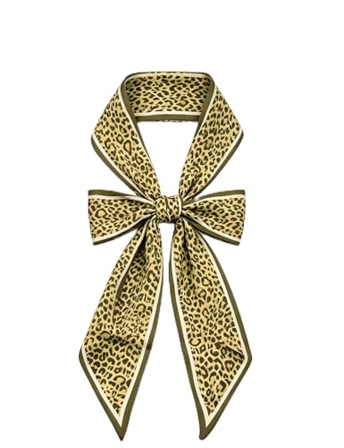 Silky Satin Long Skinny Head Scarf for Women - Neck Hair Scarf, Purse Bag Belt Accessory, Silk Feeling, 57"x5" - color: Leopard Print 065