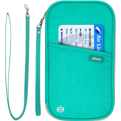 RFID Family Passport Wallet Holder Waterproof, Travel Document Organizer Credit Card Clutch Bag for Men Women - color: RFID LakeGreen