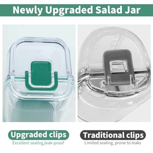 Leak-Proof 35oz Salad Jar, Leak-Proof Dressing Cup With Lid, Reusable BPA-Free Side-Opening Food Storage Container, For Office, Travel and Picnic,1 Ps (Green)