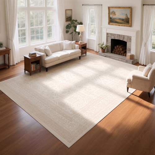 8x10 Retro Washable Area Rugs for Living Room,Bedroom,Dining Room- Brown - color: Light Brown-pale Yellow-white, size: 8' x 10' (Rectangular)
