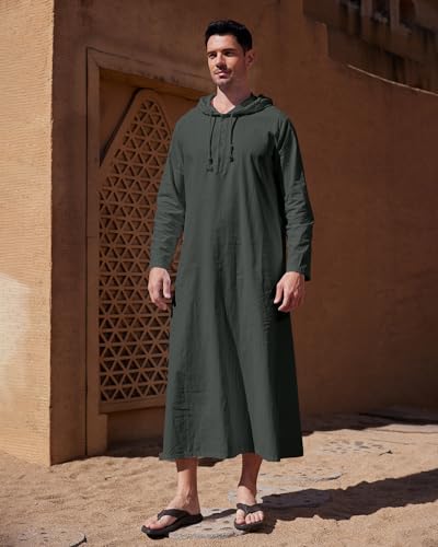 YAOHUOLE Long Sleeve Kaftan Thobe Button down Men Thobe with Pocket Big and Tall Kaftan Muslim Men Thobe - color: Dark Gray, size: 3X-Large