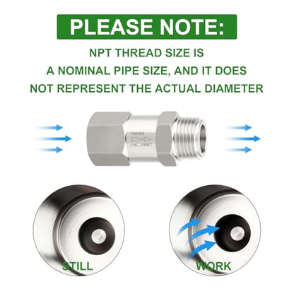 1PCS 316L Stainless Steel 1/4" NPT Male x 1/4" NPT Female Check Valve,Backflow Prevention,One Way Non-Return Check Valves - size: 1/4" (Fx M)NPT