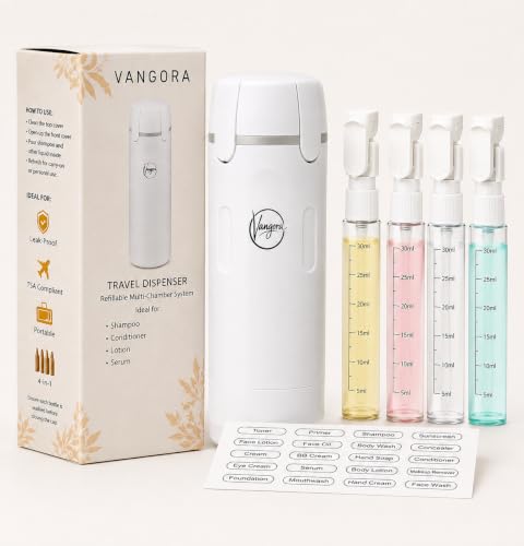 4-in-1 Rotating Refillable Travel Dispenser Bottle | 4 Pack 30ML/1OZ Travel Bottles for Flight, Gym & Trips | TSA Approved Leakproof Personal Care Essentials Organizer
