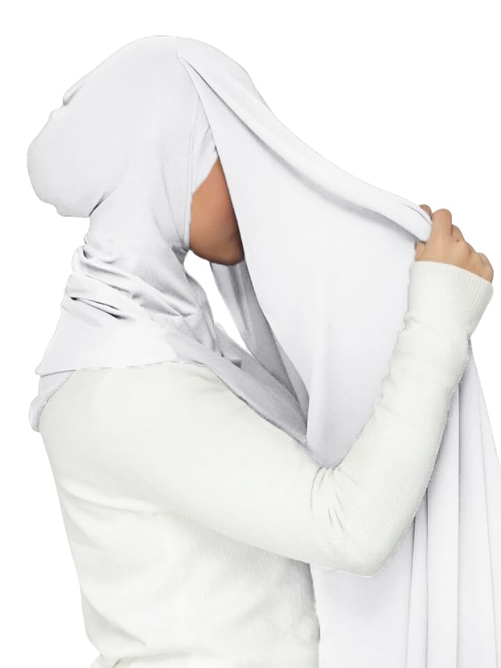 Lina & Lily Flowy Chiffon Instant Hijab Scarf Attached Jersey Ninja Undercap Full Coverage for Muslim Women - color: White
