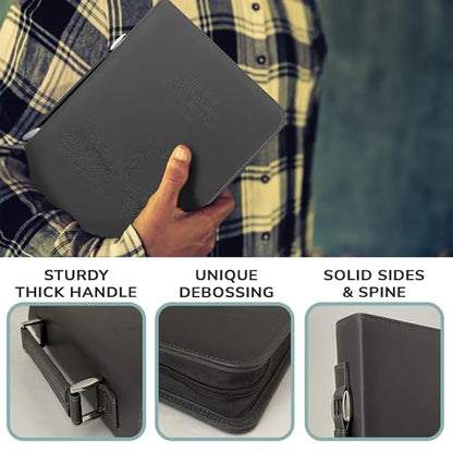 DEHITE Bible Cover Case for Men – Bible Carrying Case for Men – Grey Extra Large Holder – Bag Fits Book 11.12 x 8 x 2.12 in – Pen Slots – Zippered Pocket – Premium Faux Leather – Christian Gift - size: Extra Large Grey