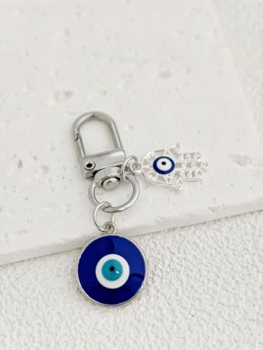 Blue Evil Eye Keychain Hamsa Hand Protection Keyring Good Luck Amulet for Purse Keys,Spiritual Gift for Women Men - color: The Silver Fatima Eyes