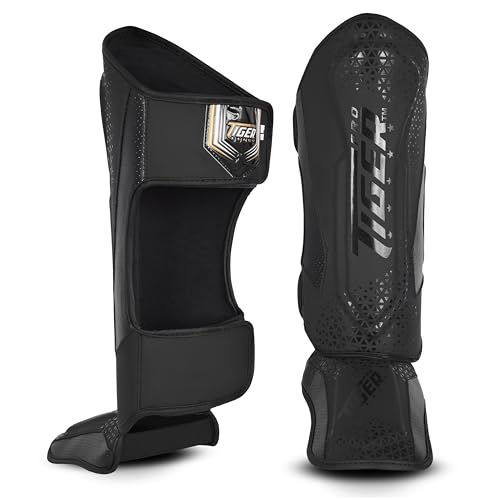 Shin Guards MMA, Muay Thai, Kickboxing, Leg Instep Protection Pads, Kicking, Sparring, Training Gear, Karate, Boxing, Taekwondo - Unisex - Black and White Colors - color: Matte Black, size: Small