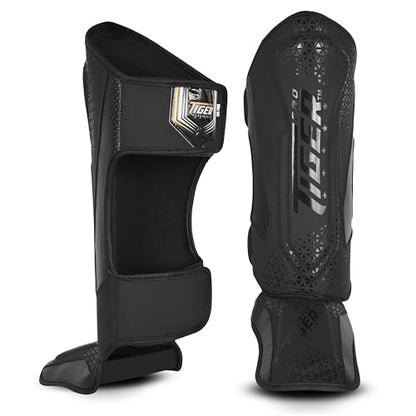 Shin Guards MMA, Muay Thai, Kickboxing, Leg Instep Protection Pads, Kicking, Sparring, Training Gear, Karate, Boxing, Taekwondo - Unisex - Black and White Colors - color: Matte Black, size: X-Large