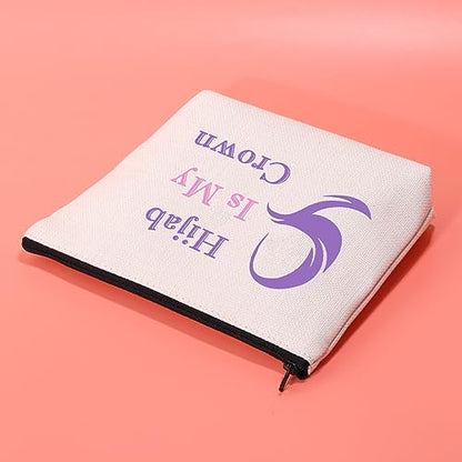JXGZSO Islamic Religion Gift Hijab Is My Crown Cosmetic Organizer Muslim Women Make Up Bag Hijab Themed Gift