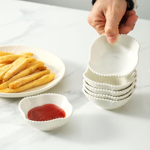UIBFCWN 12 Pack Dipping Bowls, 2 oz Ceramic Soy Sauce Dish, White Dipping Sauce Bowls/Dishes, Condiment Server, Small Appetizer Pinch Bowls for Condiments, Sushi, Ketchup, BBQ - color: Pearl, size: 12 Pack