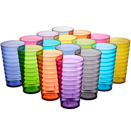 US Acrylic Splash [Set of 16] 18 ounce Plastic Stackable Water Tumblers in Jewel Tone Colors Value Set of Drinking Cups, Reusable, BPA-free, Made in the USA, Top-rack Dishwasher Safe - color: Jewel Tone