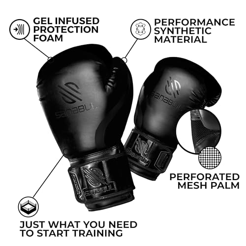 Sanabul Essential Gel Boxing Gloves for Men & Women, Kickboxing MMA, Muay Thai Gloves and Heavy Bag Training Punching & Sparring - color: AllBlack, size: 10 oz