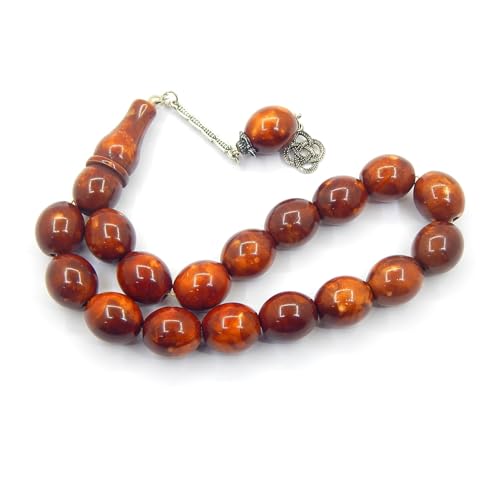Perlin Prayer Beads Tesbih Tasbih Tespih Misbaha Subha 17, Muslim Islamic Rosary Bracelets Worship Accessories Gemstone Effect Beads Oval 14 x 12 mm - color: Red Brown