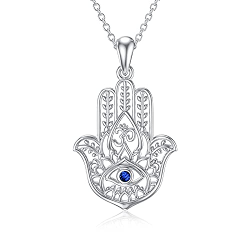 PROESS 925 Sterling Silver Hamsa/Allah Necklace Evil Eye Amulet Jewelry Gifts for Men Women - style: hamsa fatima necklace