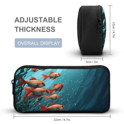 Large Capacity Pencil Case Fish Aquarium Pencil Pouch Aesthetic Makeup Bag for Women Portable Pencil Bag Organizer with Zipper Cute Pen Bag for Office Supplies