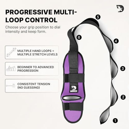 DMoose Fitness Foot & Calf Stretcher with Adjustable Padded Stretching Strap for Plantar Fasciitis, Hamstring, Heel Spurs and Achilles Tendonitis Relief - Yoga Leg Stretch Strap for Flexibility - color: Purple