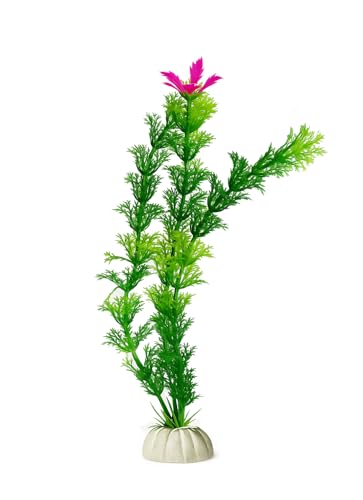 D & K Exclusives Artificial Aquarium Plants, 10 Pack 8 inch Plastic Fish Tank Decorations, Colorful Aquascape Decor for Freshwater, Tropical Tanks (Pink Flower Green Fern Plant) - color: Pink Flower Green Fern Plant – 8”