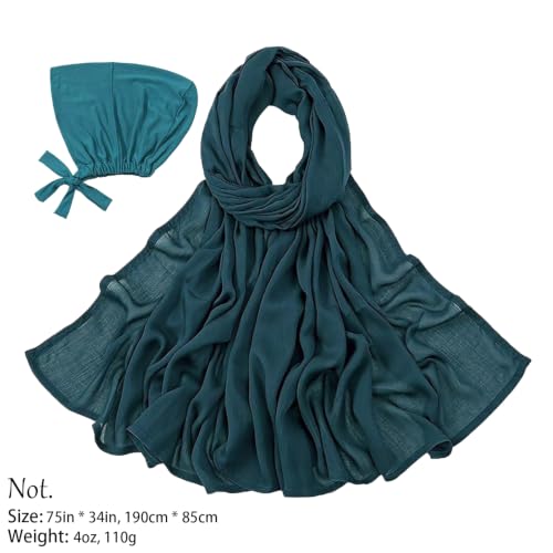 Modal Cotton Hijab Scarf for Women with Undercap Set - color: Teal Blue