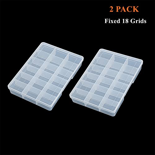 2 Pack Fixed 18 Grids Clear Plastic Compartment Container Case, Transparent Organizer Storage Divider Box with Lid for Bead, Button, Hardware, Screw, Sewing Kit, Craft Supplies - size: small 18 grids