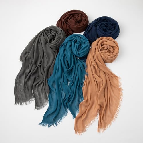Solid color cotton and linen scarf, wrinkled all season versatile long sunscreen fashionable shawl - color: Camel Color