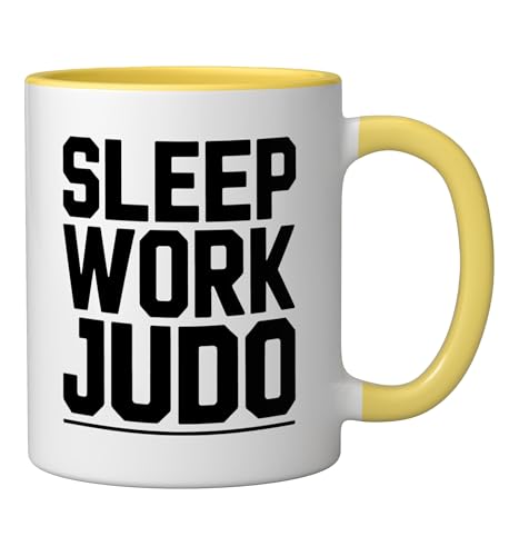 Judo Dad Life Humor Between Work Sleep Mat Time Martial Arts Ceramic Mug, Yellow/White - color: Yellow/White