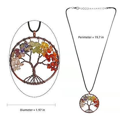 Car Mirror Hanging Accessories Healing Crystal Decor Tree of Life Car Hanging Decor 7 Chakras Stones Ornaments Good Luck Home Decoration