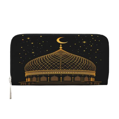 Elegant Islamic Style PU Leather Long Wallet for Women Men, Zipper Clutch Wallet RFID Card Holder Organizer - color: Elegant Islamic Style