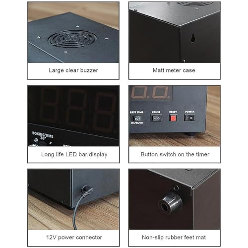 Classic Boxing Interval Timer, Professional Gym Timer with 1-12 Challenge Rounds and Adjustable Buzzer Alarm, 30S-10min Training and 0/30/60S Rest Time, Cycle Repetitions, for MMA/Kickboxing