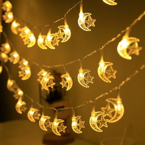 Ramadan Lights 10Ft 20 LEDs Star Moon Lantern String Light Battery Operated Fairy Lights Indoor Ramadan Kareem Eid Mubarak Decorations for Home Eid al-Fitr Party Warm White-02 - color: Warm White-02