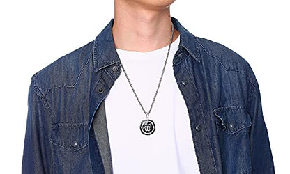 MEALGUET Allah Medallion Necklace, Stainless Steel Islamic Jewelry,Arabic Jewelry,Allah Name of God Round Pendant Necklace for Women and Men with Agate Beaded Chain, Muslim Gift Jewelry, Gift - style: Silver-stainless steel chain necklace