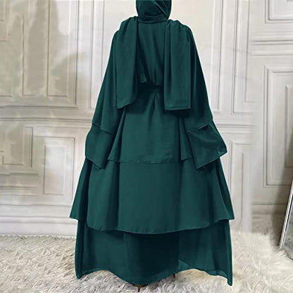 Abayas for Women Muslim Dubai Dress Solid Loose Fit Long Cardigan Islamic Kaftan Robe Open Front Maxi Length - color: #A: Dark Green, size: Large