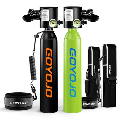 GOYOJO Mini Scuba Tank, Portable Diving Lung Air Tank with DOT Certified | Refillable Emergency Backup Pony Bottle for Snorkeling, Underwater Breathing, Training - color: 0.5L Black & Green