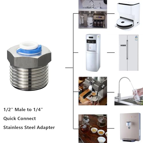 Stainless Steel 1/2"M to 1/4" Push-Fit Connector | Quick connector for reverse osmosis water purifiers & beverage dispensers. - style: 1/2" M to 1/4" PTC