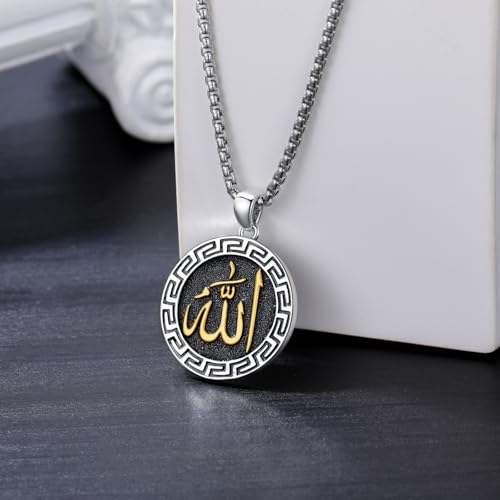Allah Necklace for Men 925 Sterling Silver/18K Gold Plated Allah Arabic Pendant Islamic Jewelry Gifts for Men Women - style: Silver -02