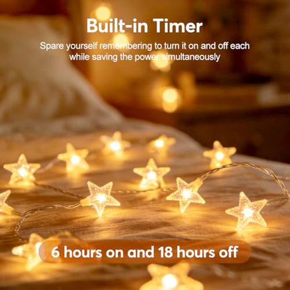 RaThun 49.2ft Star String Lights with Remote for Indoor Bedroom Warm White - size: 49.2ft