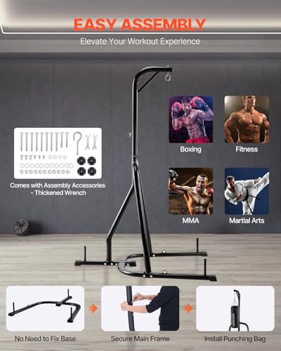 VEVOR Punching Bag Stand, Steel Heavy Duty Workout Training Equipment, Adjustable Height Boxing Punching Stand with Weighted Base, Holds Up to 140 lbs, Freestanding Sandbag Rack for Home Gym Fitness - style: Standard Punching Bag Stand