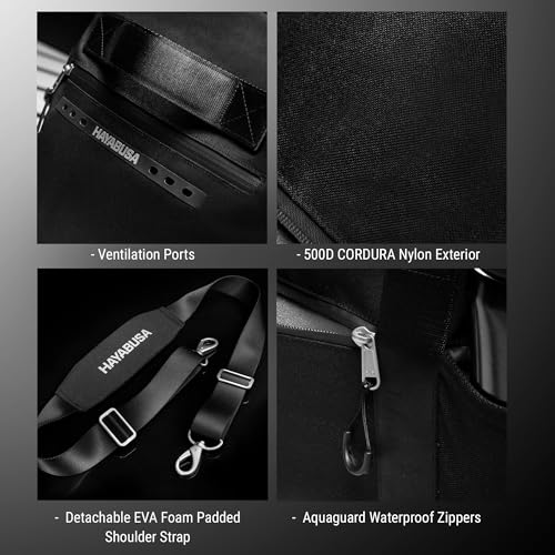 Hayabusa Airstream Athletic Duffle Gym Bag for Women and Men - Black, 50l duffle bag - 7 zippered Pockets, Good for travel, Boxing, MMA, BJJ, kickboxing, Muay Thai, wrestling, Glove/Shoe Compartment