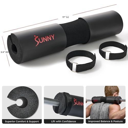 Sunny Health & Fitness 60-Inch Chrome Barbell Bar or High-Density Foam Barbell Pad – Strength Training Gear for Squats, Deadlifts, Hip Thrusts, Bench Press, Lunges & Full-Body Home Gym Workouts - style: Barbell Pad