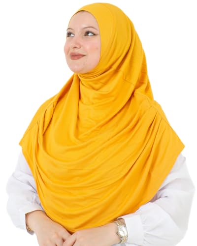 Prien Ready To Wear Hijab For Women, Instant Turban, Soft Muslim Scarf For Prayer, Long Hijabs, Islamic Clothes, Jersey Abaya - color: Deep Yellow