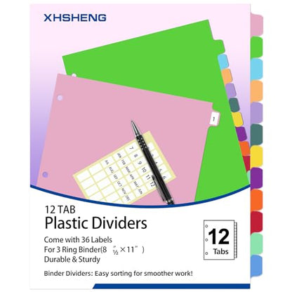 Binder Dividers with Tabs,Monthly Dividers for 3 Ring Binder,12 TABS,Customizable Table of Contents,Multicolor,1 Sets