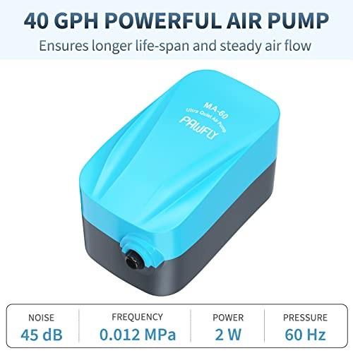 Pawfly Aquarium Air Pump with Nano Bio Sponge Filter Kit Air Control Valve Airline Tubing and Check Valve Accessories - style: 3-10 Gal