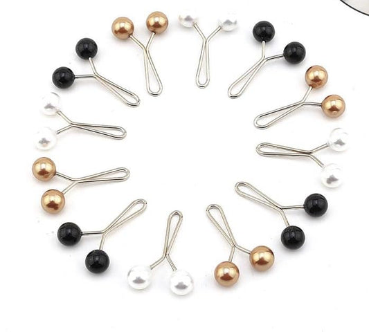 12 pcs No Snag Hijab Safety Pins for Women Muslim Faux Pearl Scarf Shawl Brooch Clips