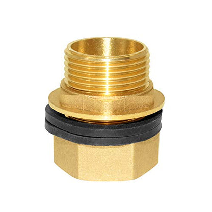 Hooshing Brass Bulkhead Fitting 1“ Male x 1" Female Thread Water Tank Connector for Rain Barrels, Aquariums, Tubs, Pools - size: 1 Inch