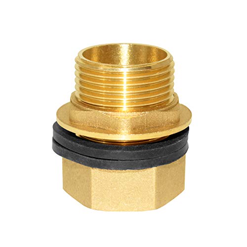 Hooshing Brass Bulkhead Fitting 1“ Male x 1" Female Thread Water Tank Connector for Rain Barrels, Aquariums, Tubs, Pools - size: 1 Inch