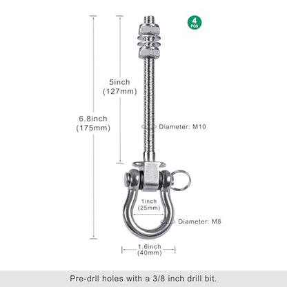 SELEWARE Heavy Duty Bearing Swing Hangers, 4 Pack Stainless Steel Swing Set Hooks for Wood and Steel Beam, for Hammock, Yoga Swing, Porch Swing, Heavy Bag, 5" x M2/5", 1500LB Capacity - color: 4 Pack Bearing Hangers (5" X M2/5" Threaded Rod)