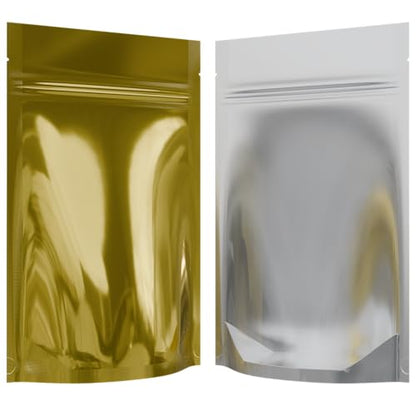 Mylar Style Barrier Bags – Zipper w/Heat Seal – 100 Bags (Gloss Gold/Clear, 1/4 Ounce - 4?x6.5?x1.78?) - color: Gloss Gold / Clear, size: 4x6.5x1.78 Inch (Pack of 100)