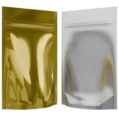 Mylar Style Barrier Bags – Zipper w/Heat Seal – 100 Bags (Gloss Gold/Clear, 1/4 Ounce - 4?x6.5?x1.78?) - color: Gloss Gold / Clear, size: 4x6.5x1.78 Inch (Pack of 100)