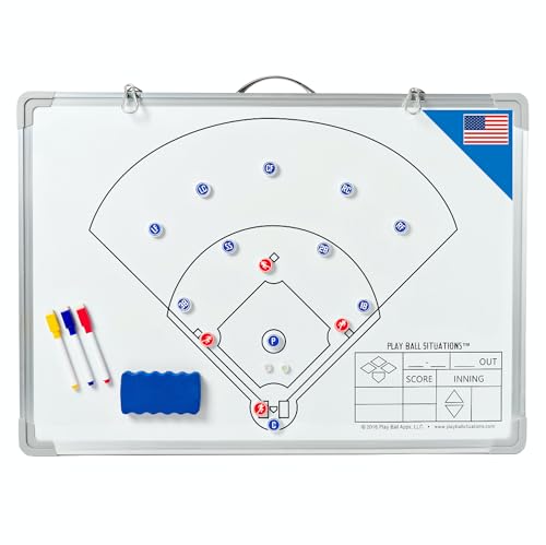 Baseball and Softball Situation Board for Coaches | Magnetic, Dry Erase Whiteboard, 2-Sided, Includes Markers, Eraser, Position, Ball, Runner Magnets, Carry Bag, 19.25" x 27.25"